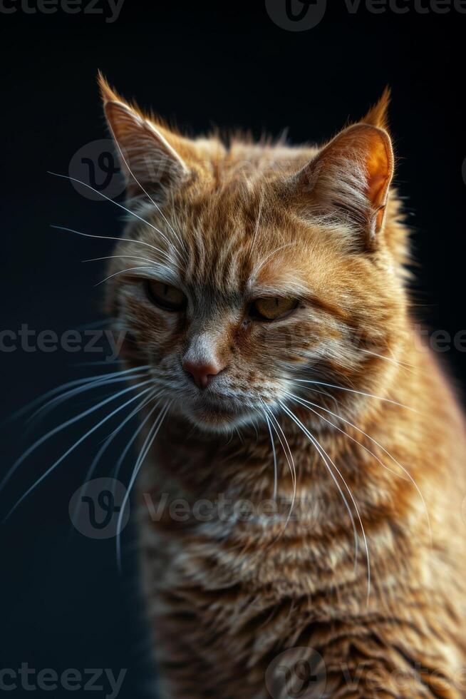 An orange cat with a sad expression photo