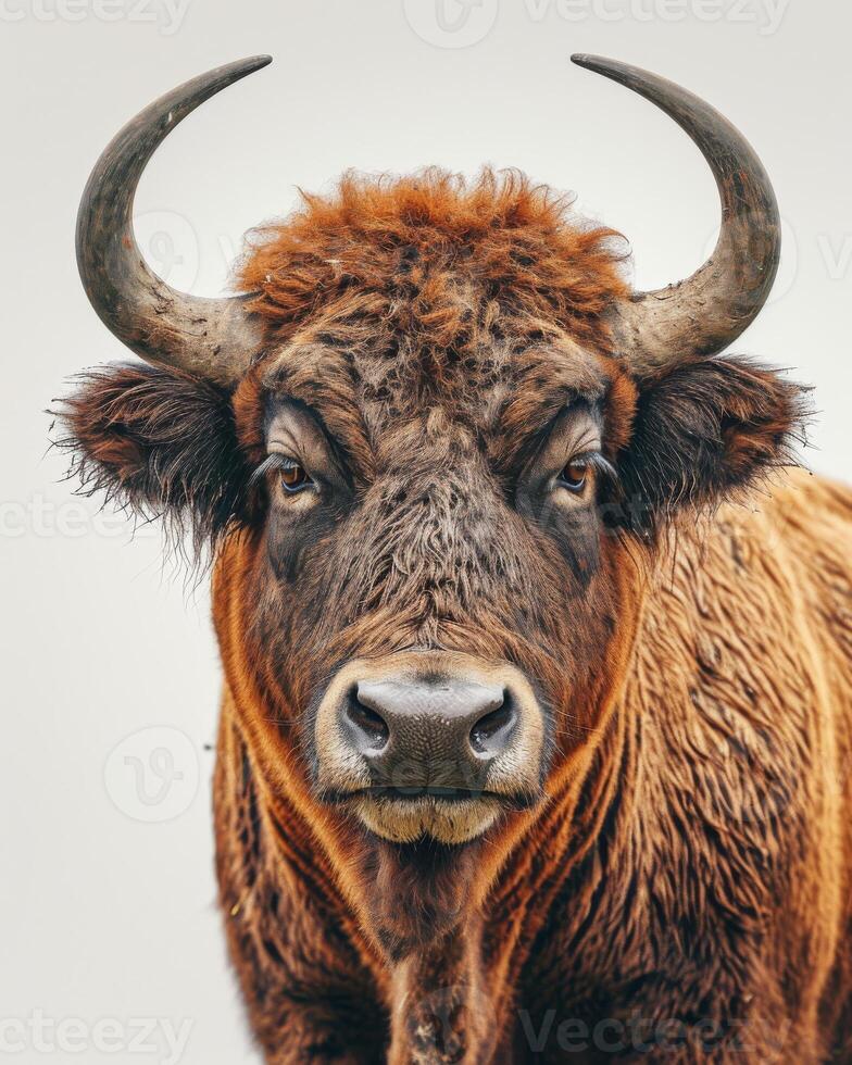 A close up of a bull with large horns photo