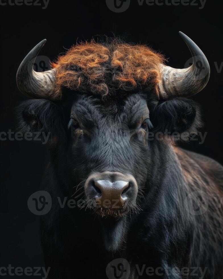 A close up of a bull with big horns photo