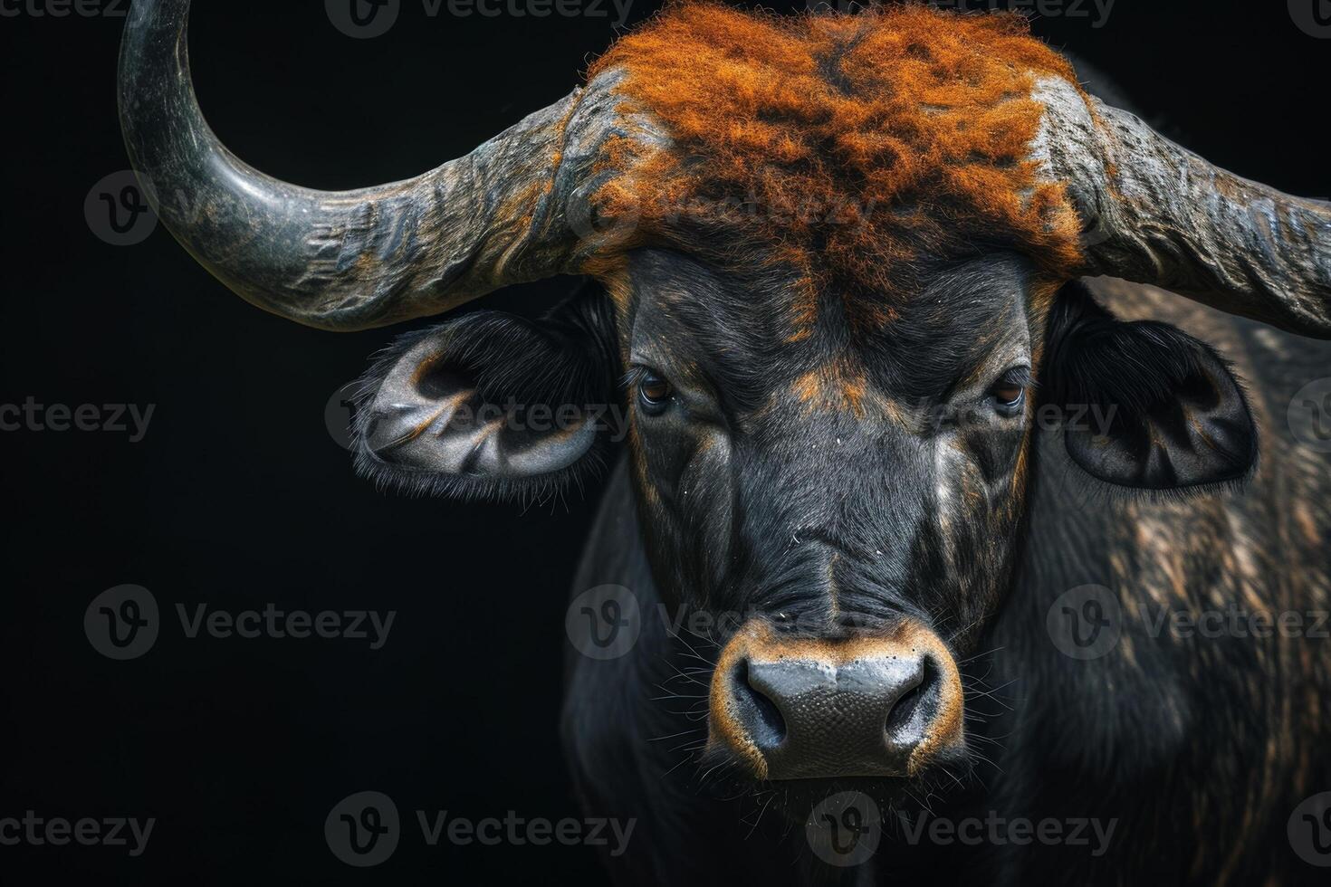 A close up of a bull with a long horn photo