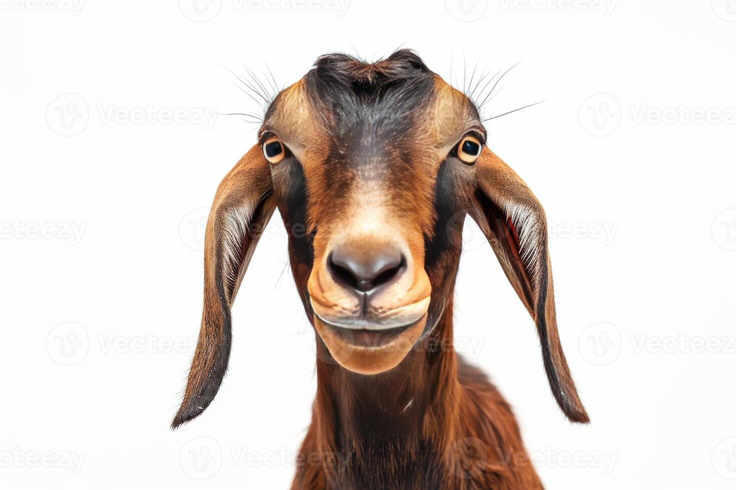 A goat with a big nose and long horns photo