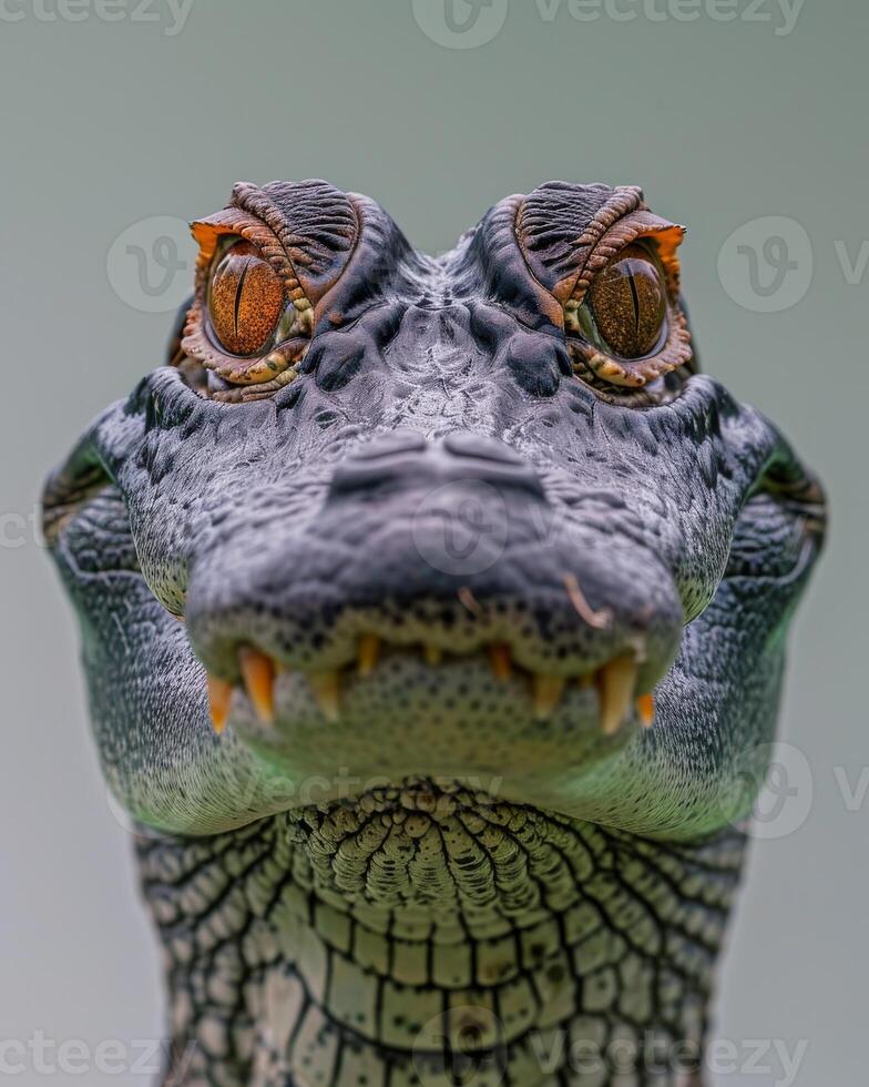 A close up of a crocodile's face photo