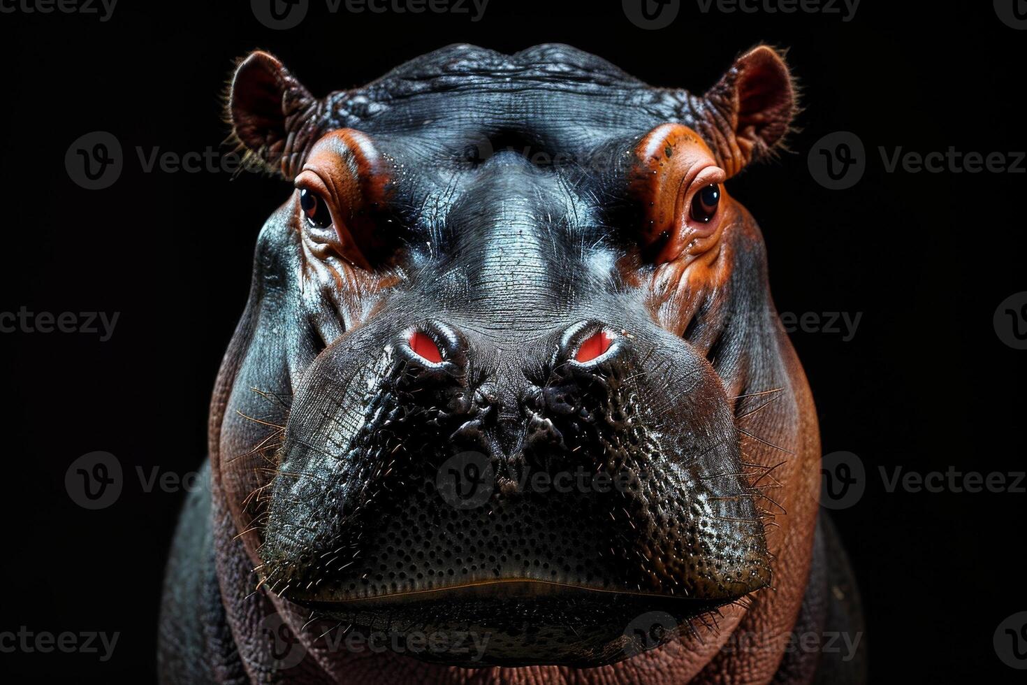 A close up of a hippo's face photo