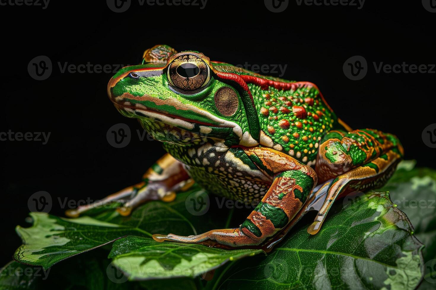A frog with a colorful pattern on its back photo