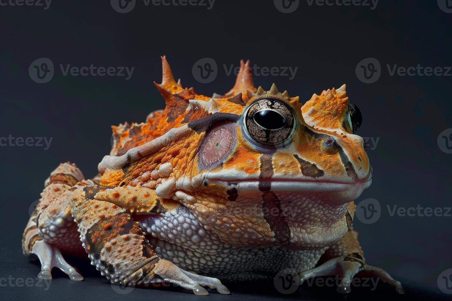 A close up of a frog with spikes on its head photo