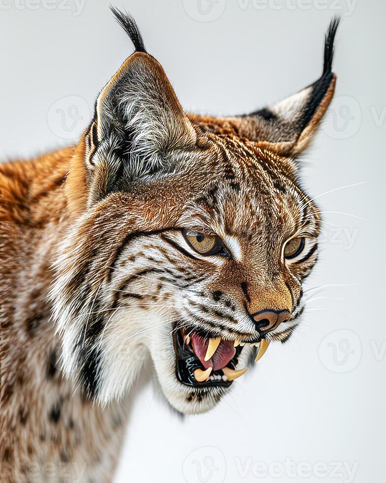 A close up of a lynx with its mouth open photo