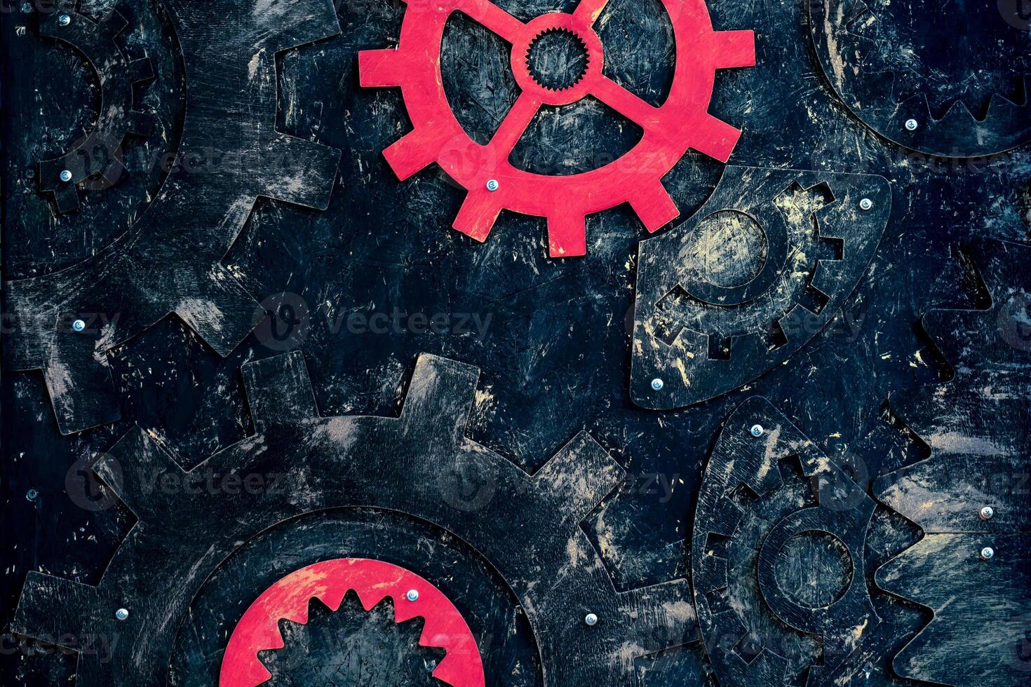 Old wooden gears. Scratches on a wooden surface. photo