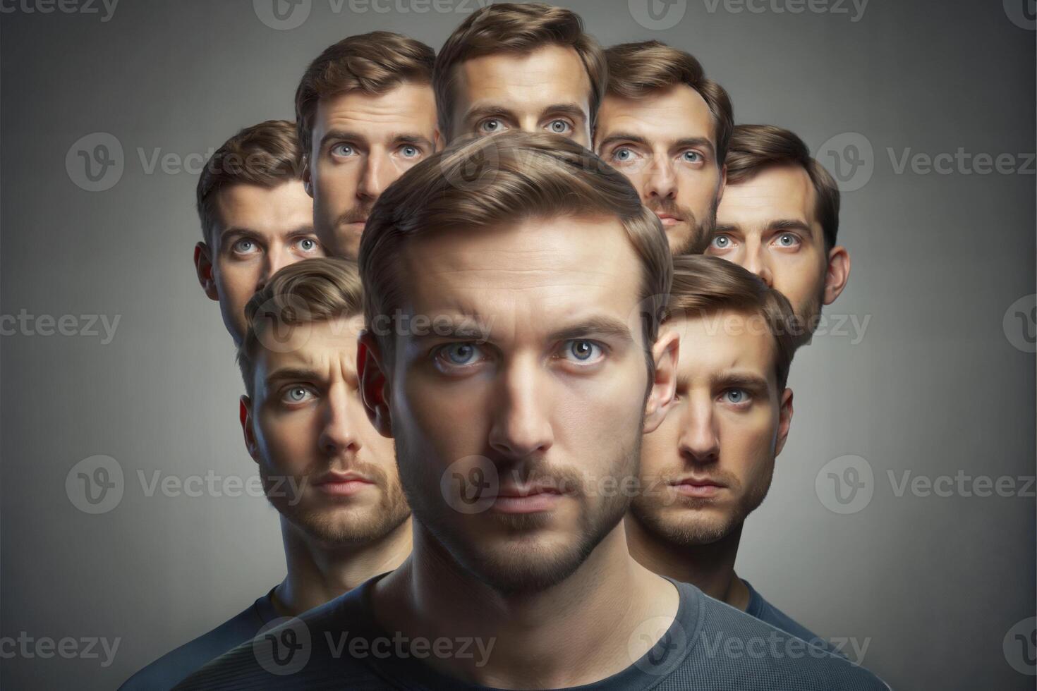 Human heads as a symbol of the split consciousness of a criminal, liar or schizophrenic. photo