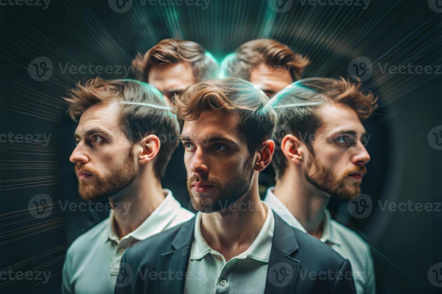 Human heads as a symbol of the split consciousness of a criminal, liar or schizophrenic. photo