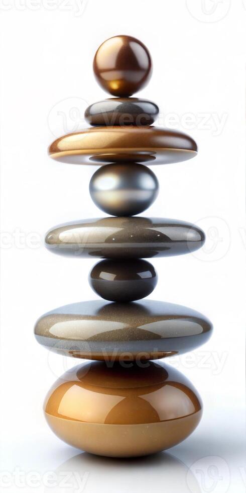 Pyramid of balls and pebbles. Balance and balance. photo