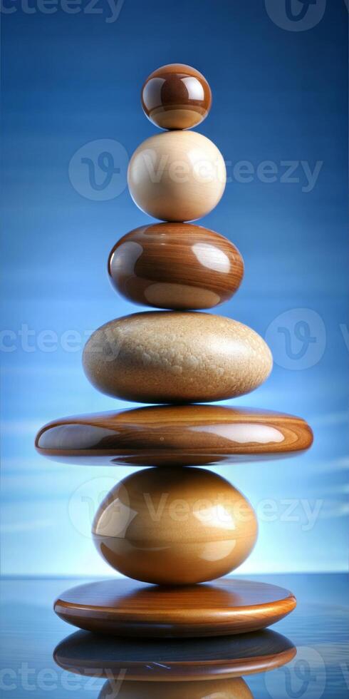 Pyramid of balls and pebbles. Balance and balance. photo