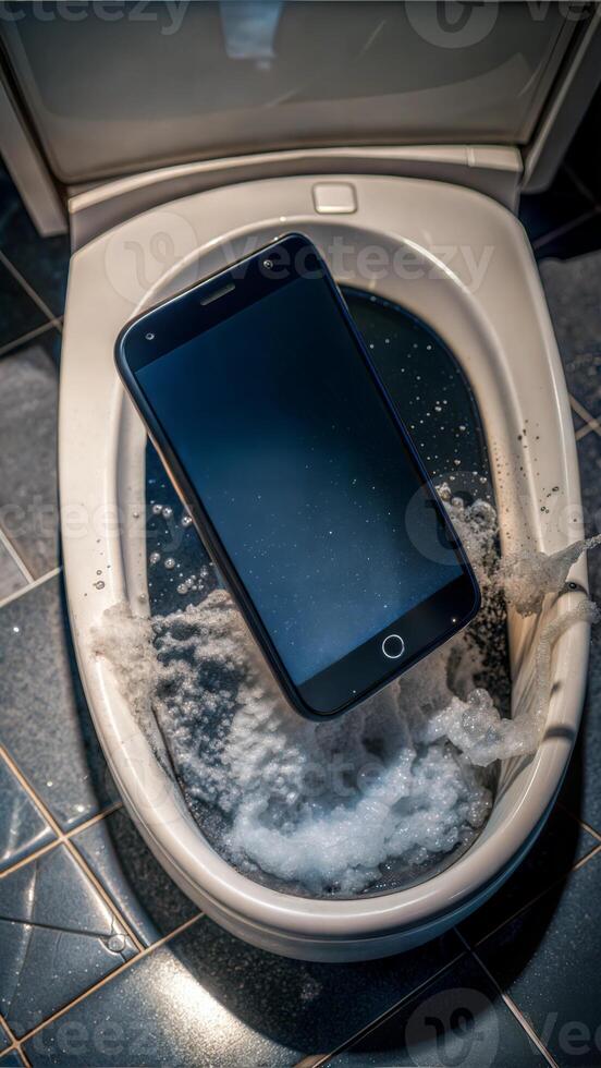 A modern smartphone falls into a toilet. photo