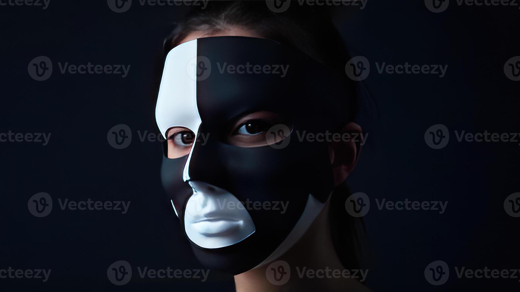 Woman wearing a black and white face mask photo
