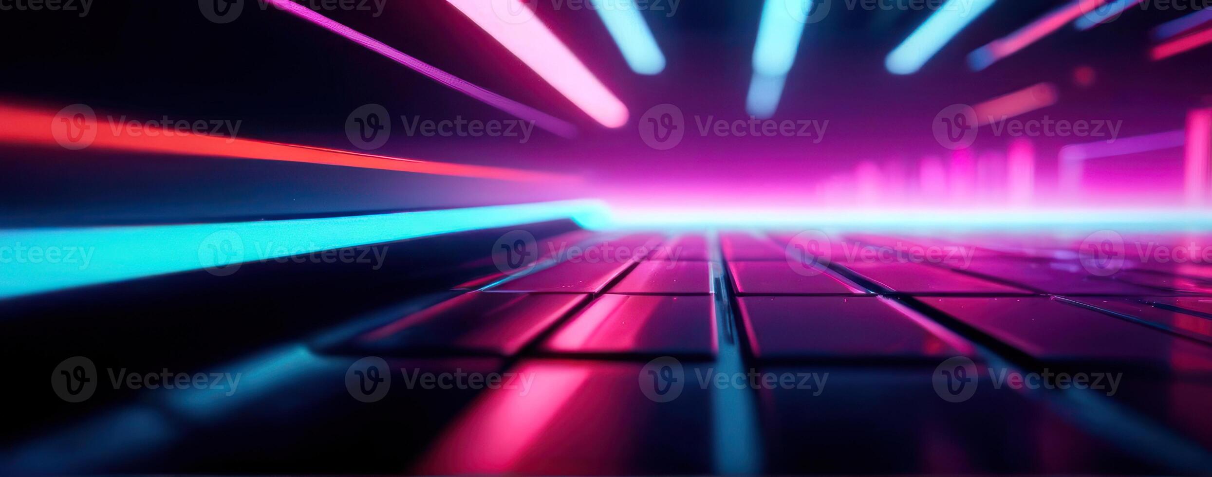 An image of a laptop with neon lights on it photo