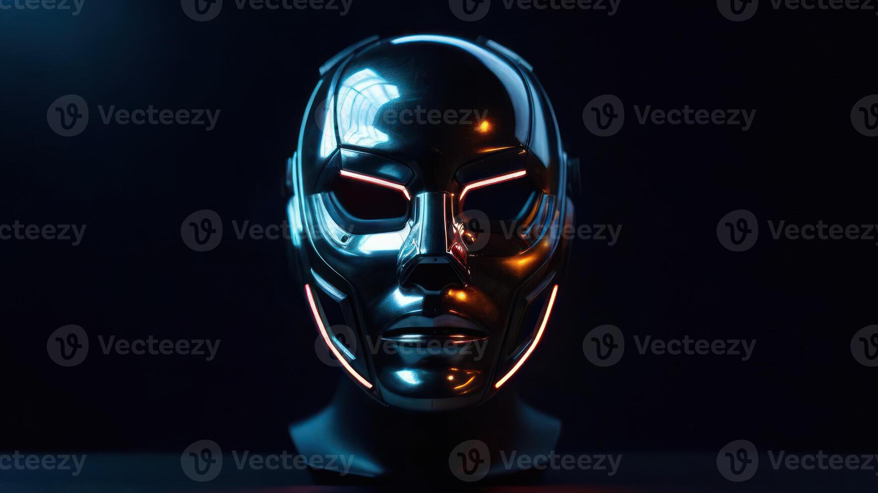 A futuristic mask with glowing lights on it photo