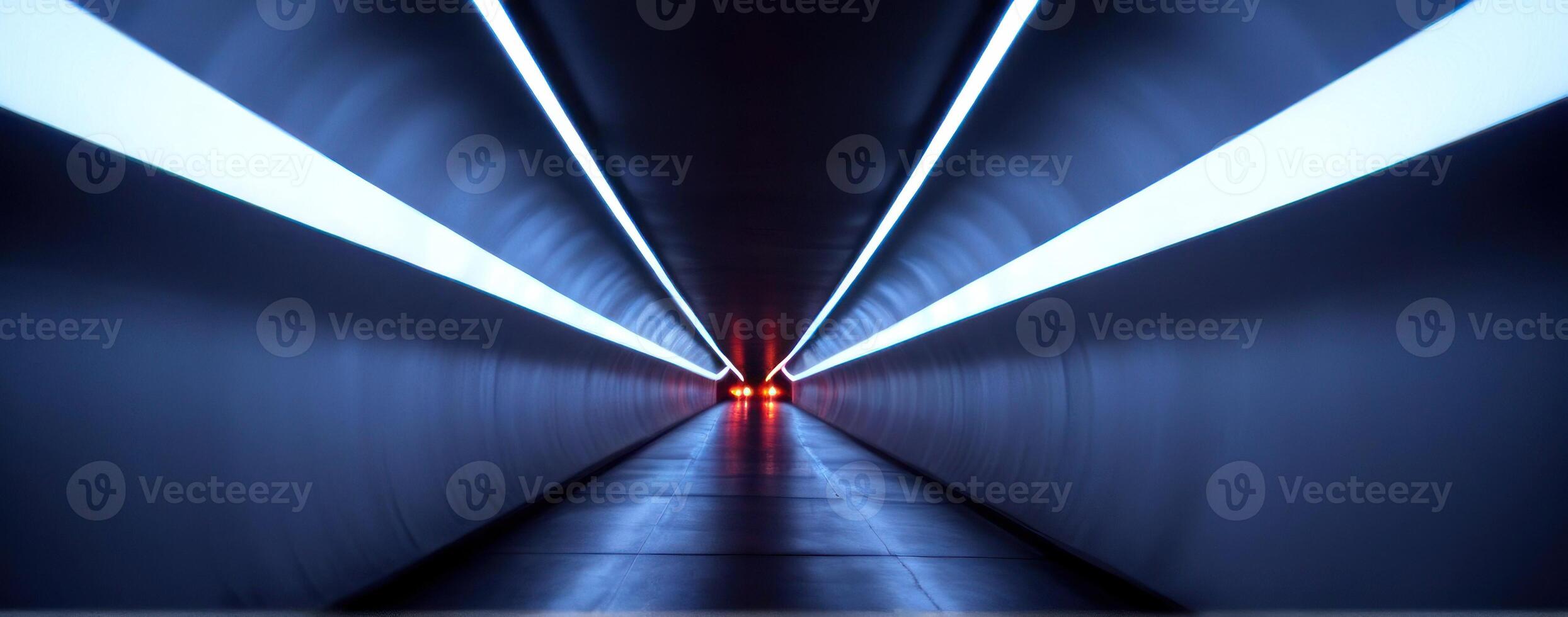 An image of a tunnel with red and blue lights photo