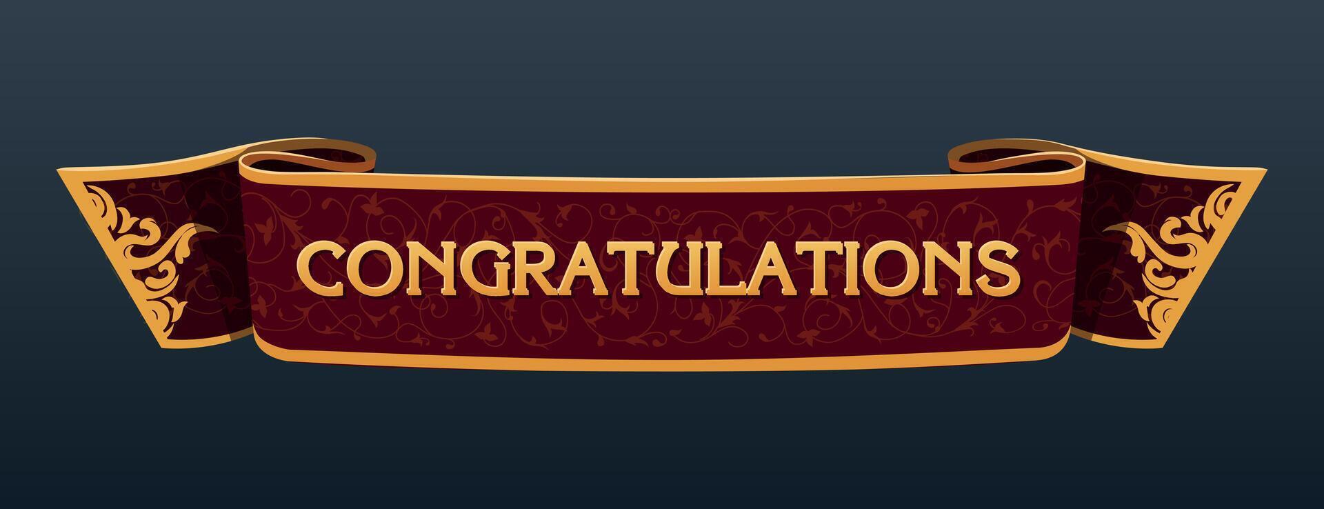 Red royal ribbon with Victory greeting. Ribbon with the message Congratulations vector