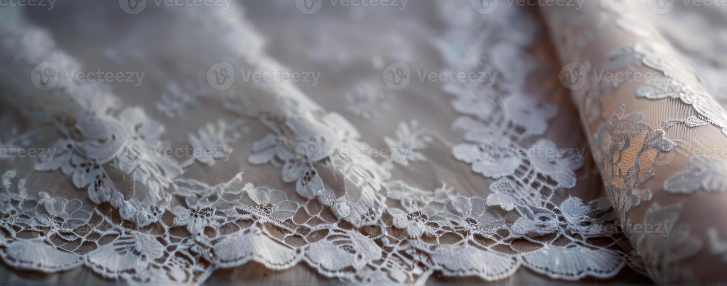 Close up of a white lace fabric photo