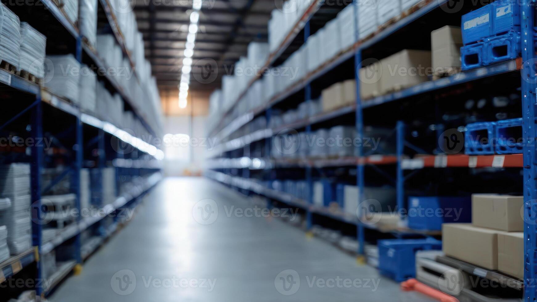 A warehouse filled with boxes and pallets photo