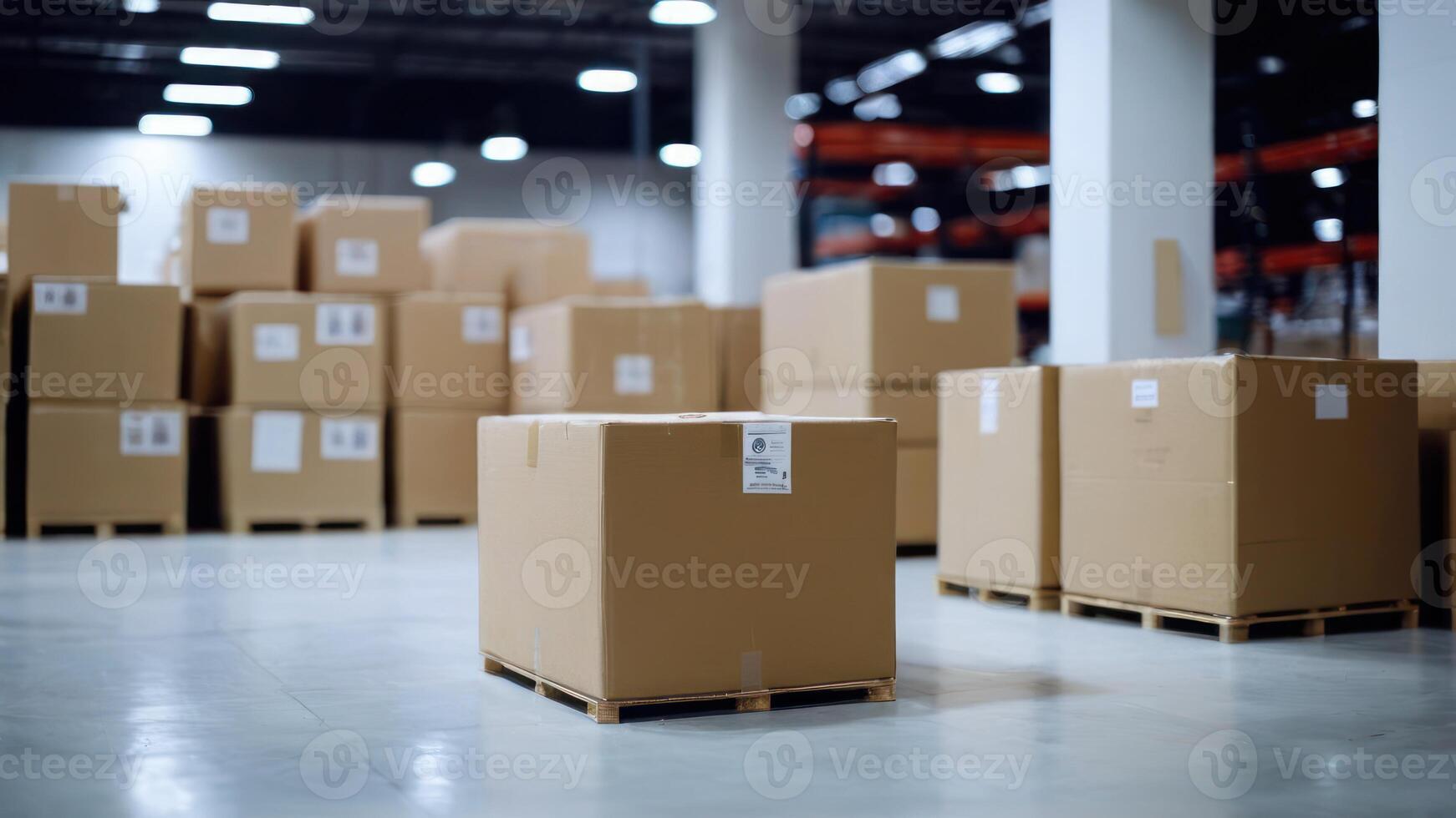 A warehouse full of boxes and pallets photo