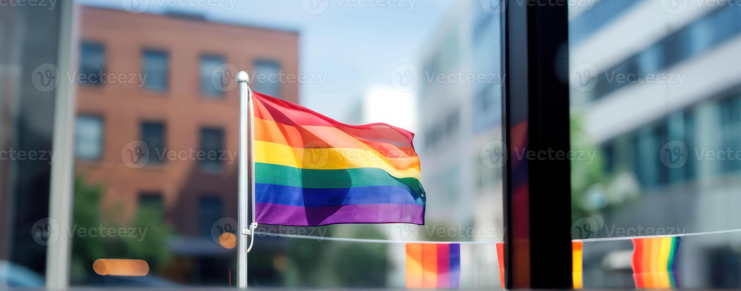 Lgbt pride flag in front of a window photo