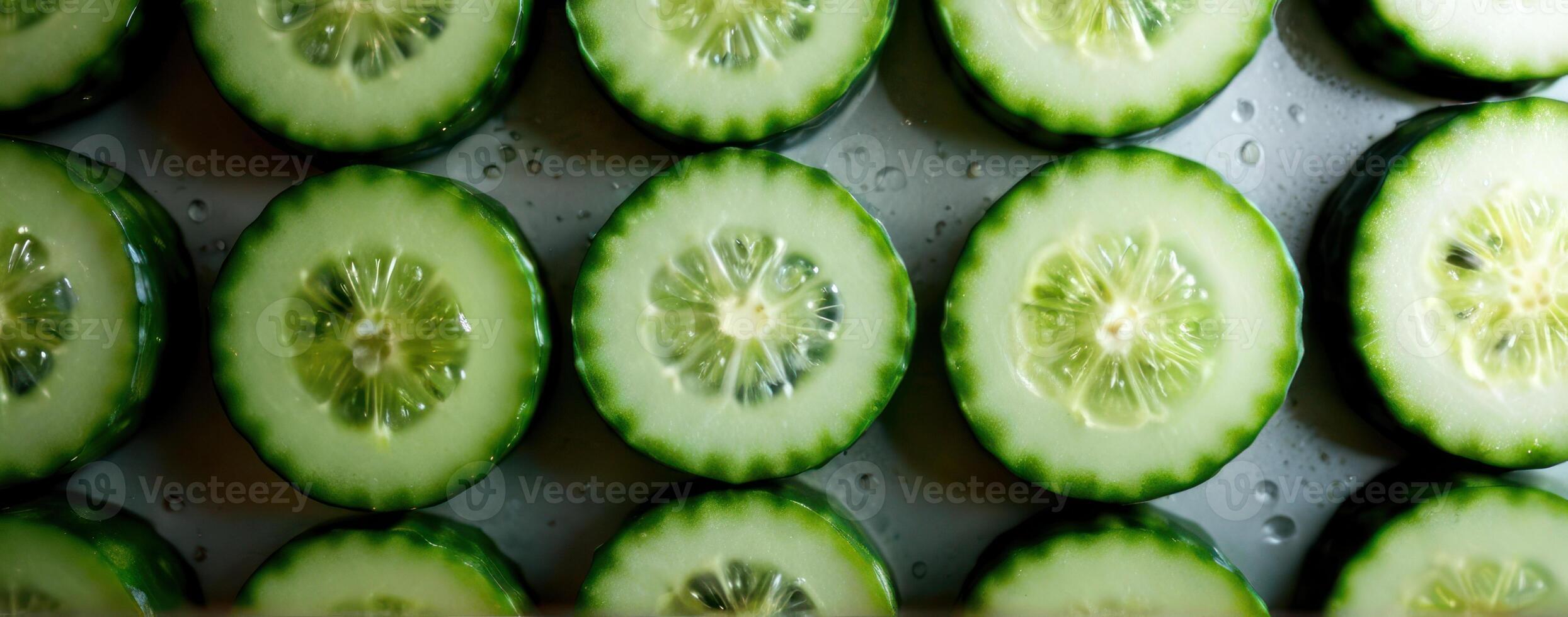 Sliced cucumbers on a baking sheet photo