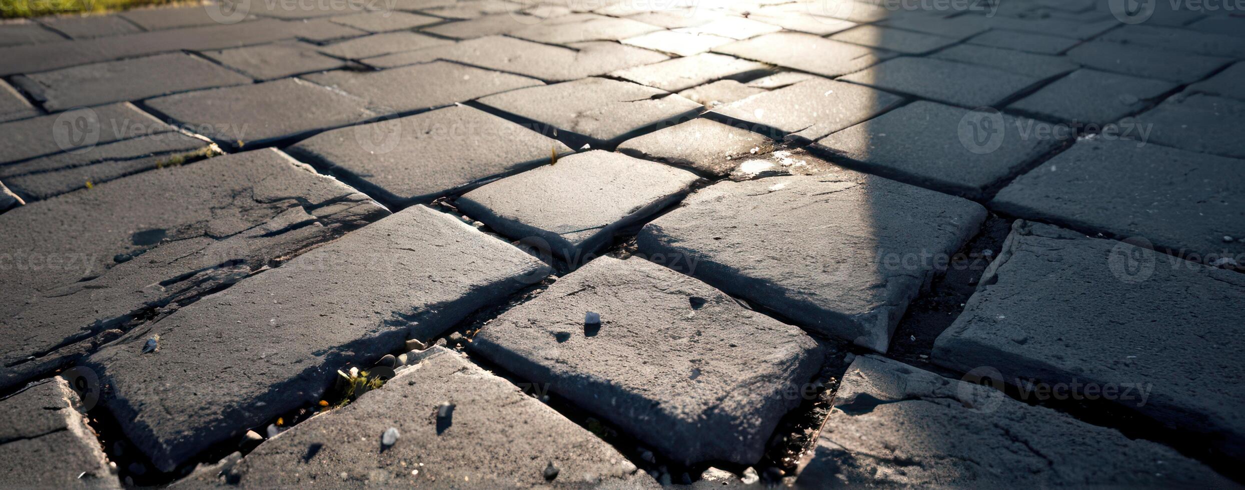 An image of a cobblestone road with the sun shining on it photo