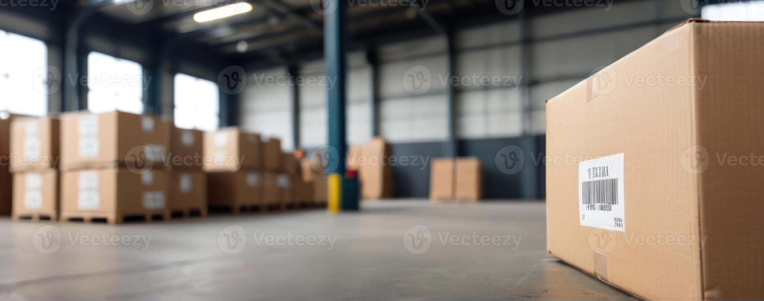 A large warehouse filled with boxes and pallets photo