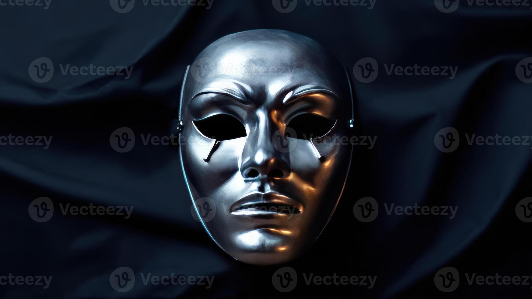 An image of a silver mask with tears on it photo