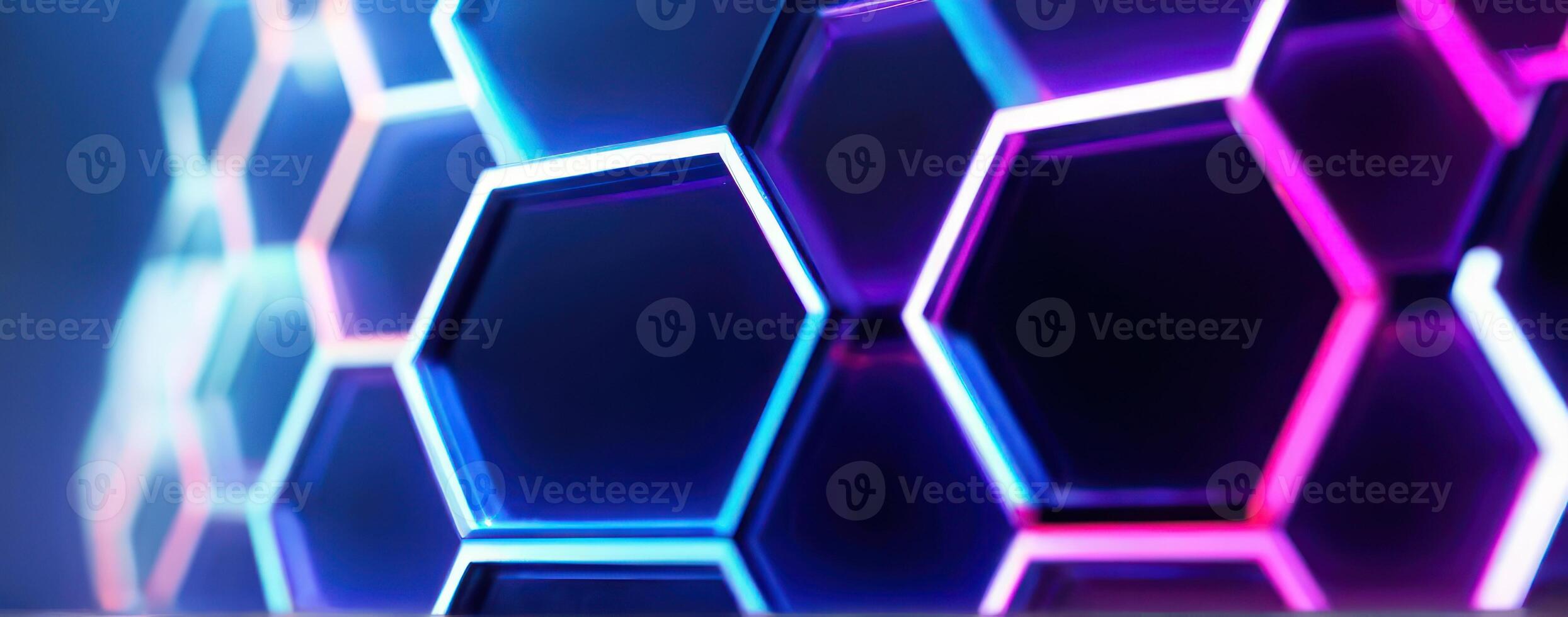 A colorful hexagonal background with neon lights photo