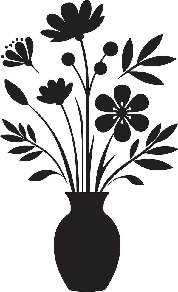 Silhouette periwinkle flower in the vase black color only vector