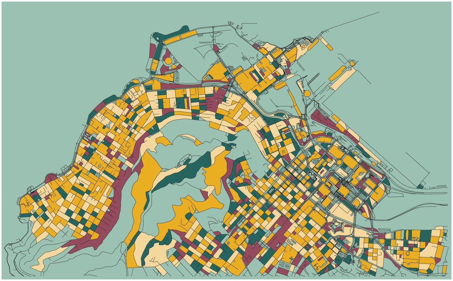 Cape town South Africa,city centre,accurate map,Urban detail Streets Roads color Map,editable element template image for marketing ,product ,wall art vector