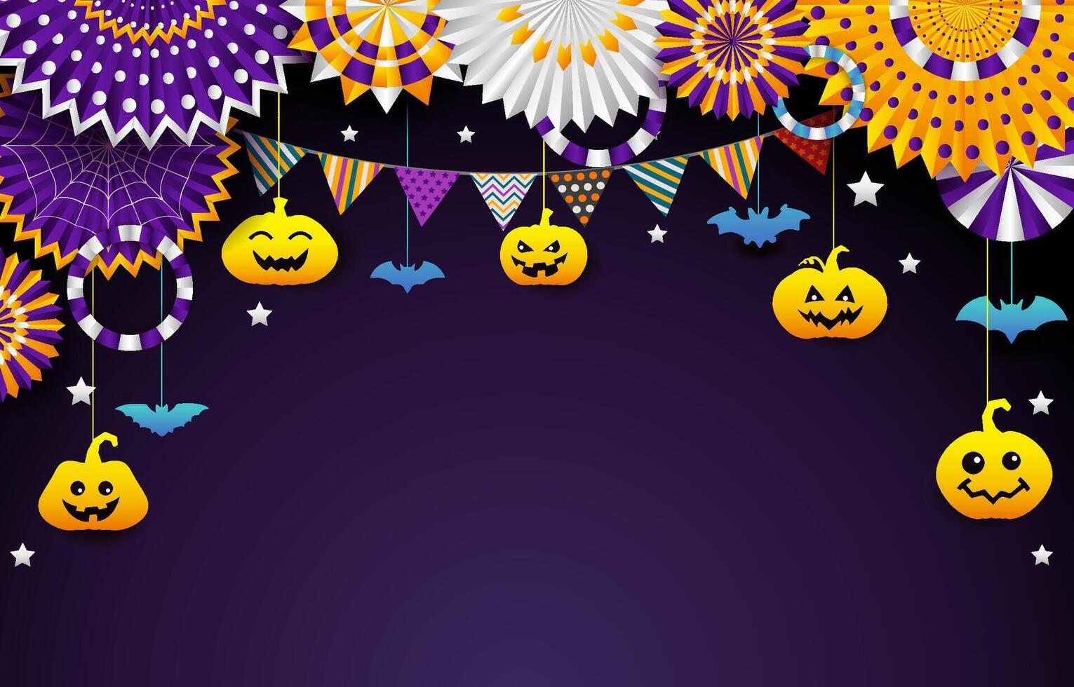 Halloween Horizontal background with Scary decoration from paper, Editable gradient vector