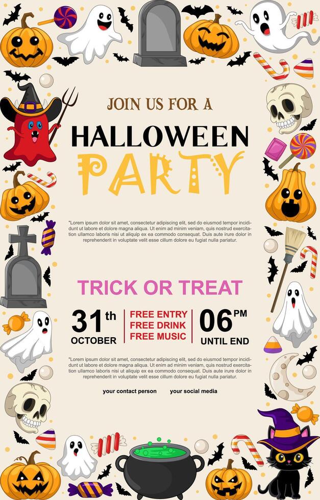 Halloween vertical poster with Scary Element, Editable design vector