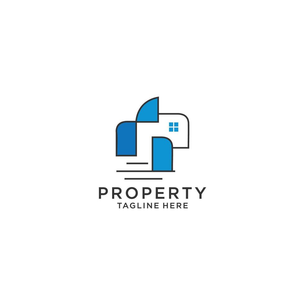 logo with abstract image of a house in striped style. vector