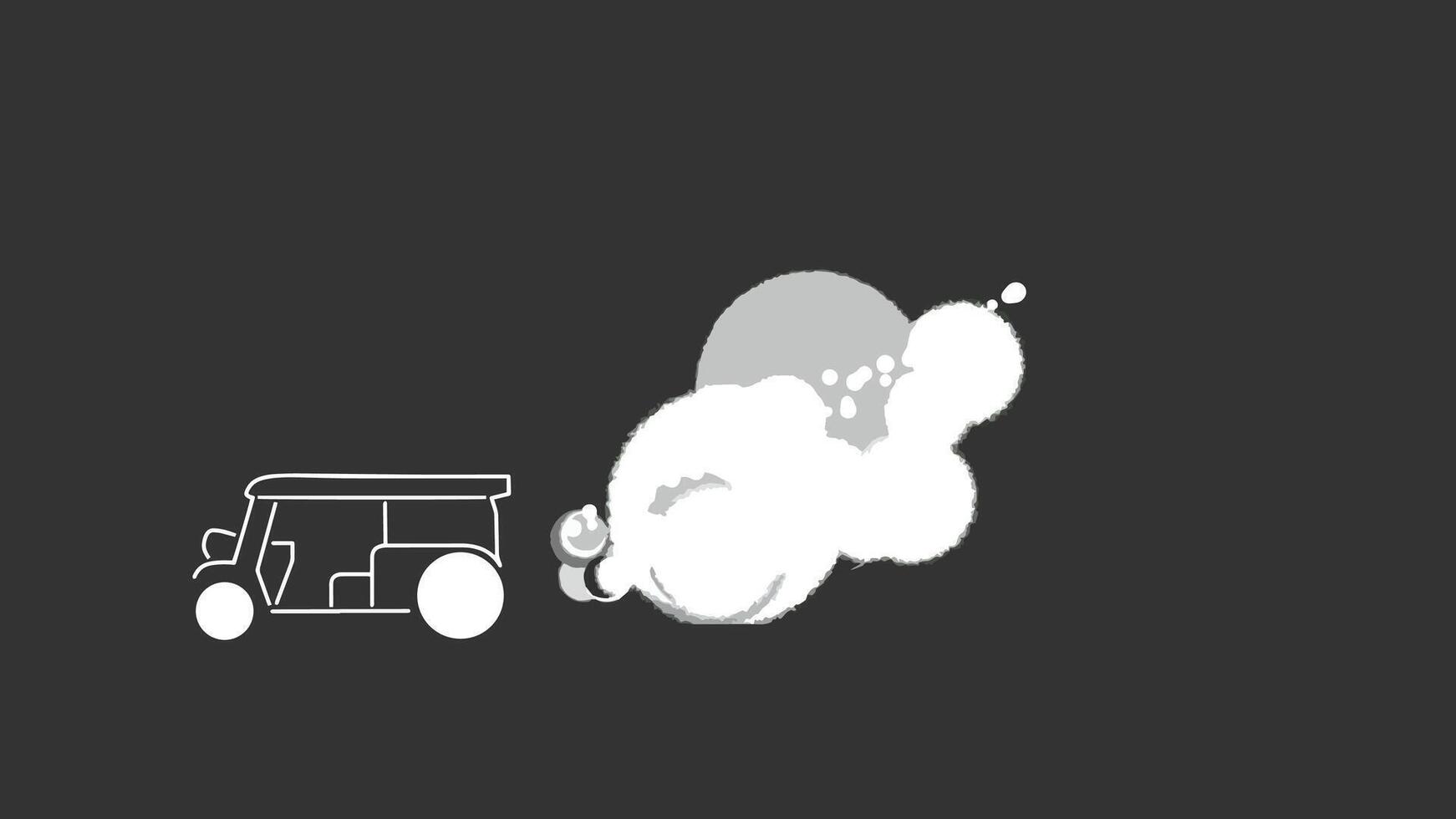 2D cartoon tuk tuk motorized tricycle.Thailand's iconic vehicle with smoke trail. vector