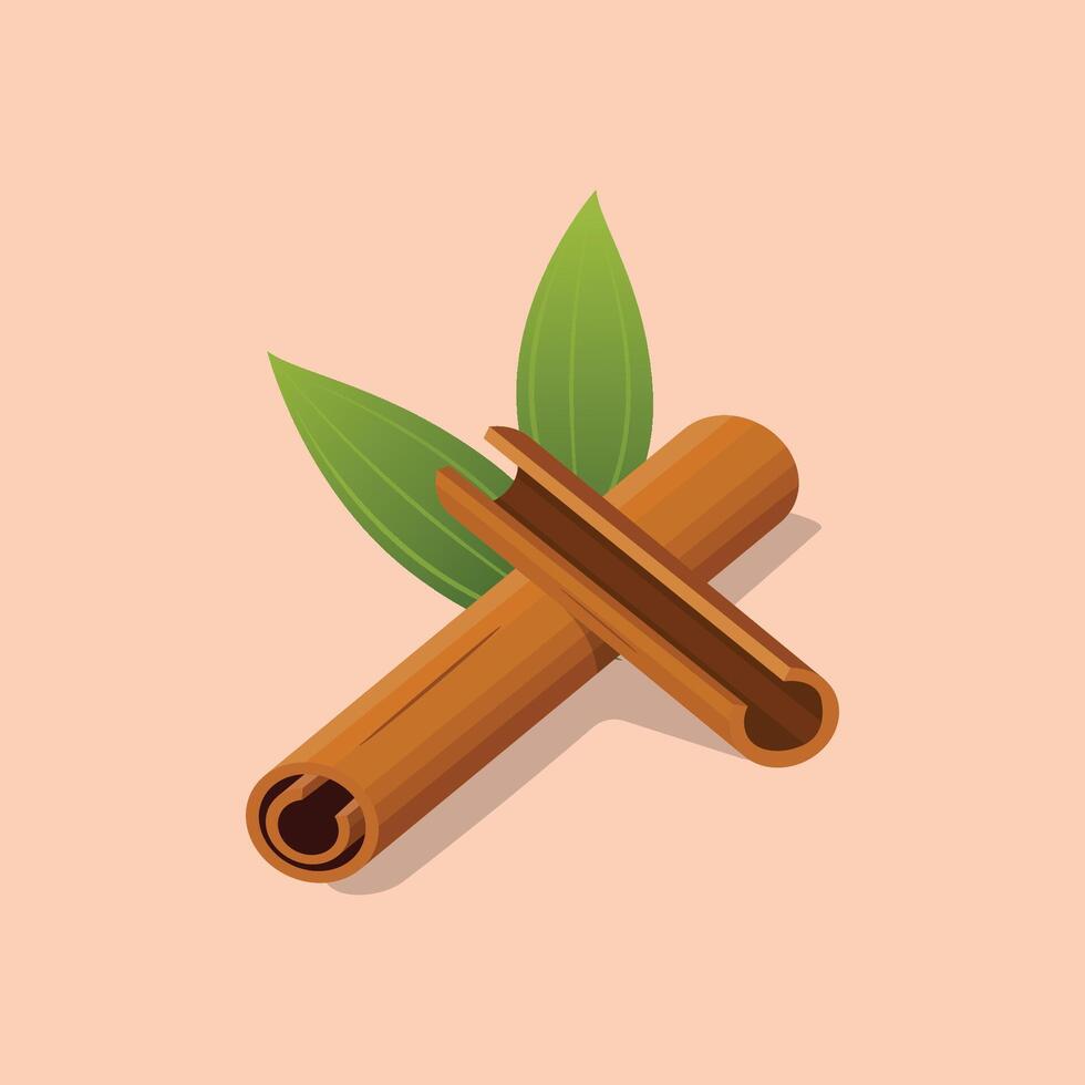Cinnamon with leaves illustration vector