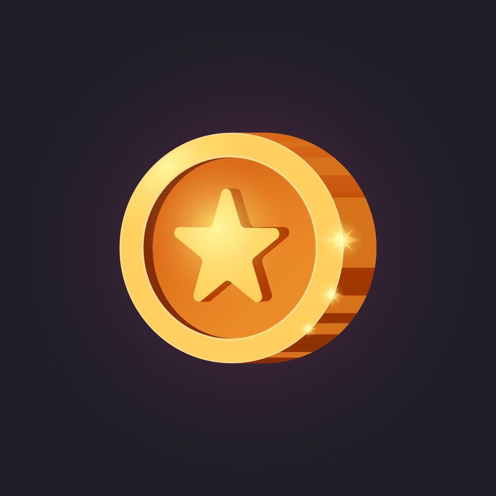 Casual game icon with star symbol. Isolated golden coin. GUI UI for web, game or app. Interface element. Pirate treasure vector