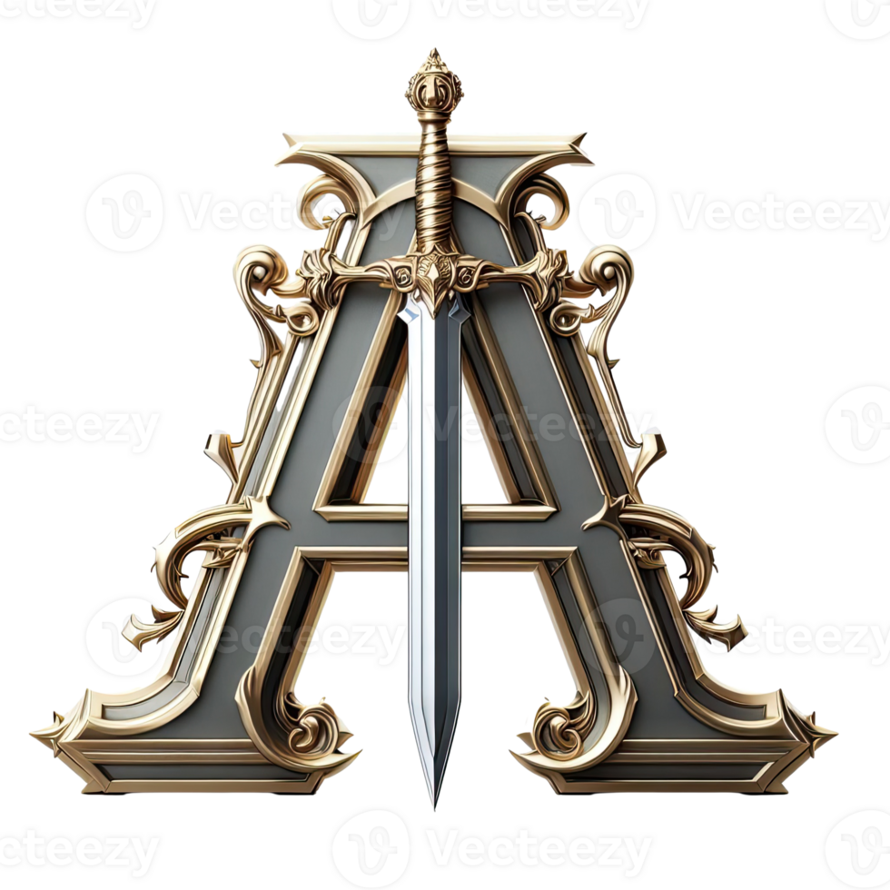 The letter a with a sword and a crown png