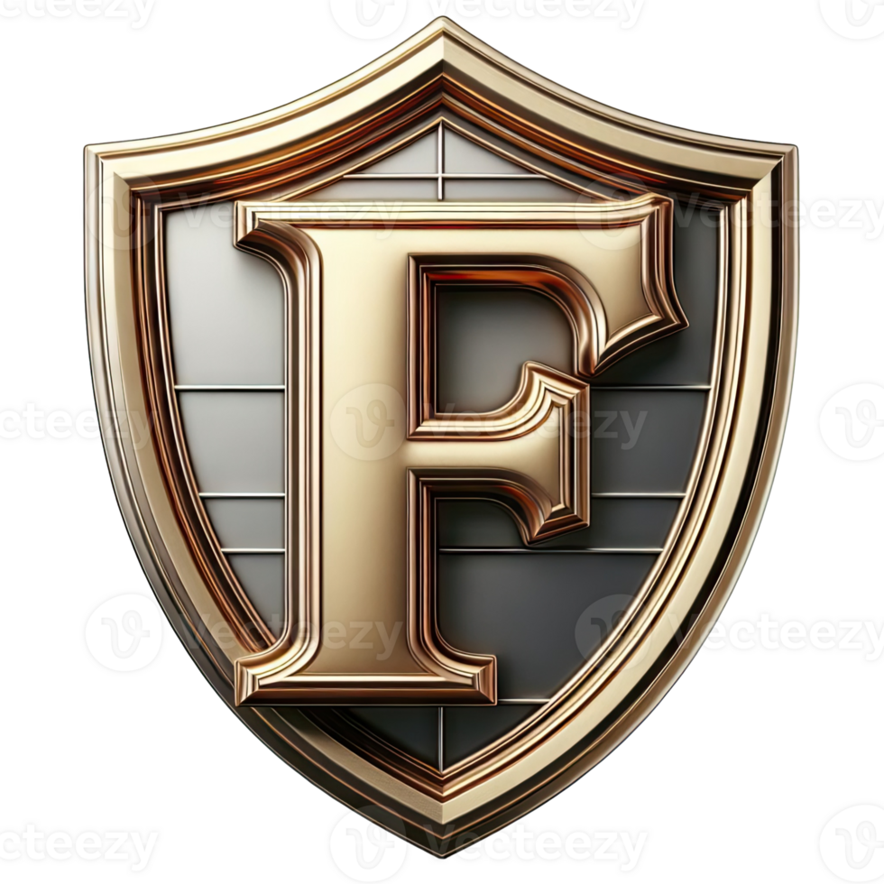 The letter f in gold on a shield png