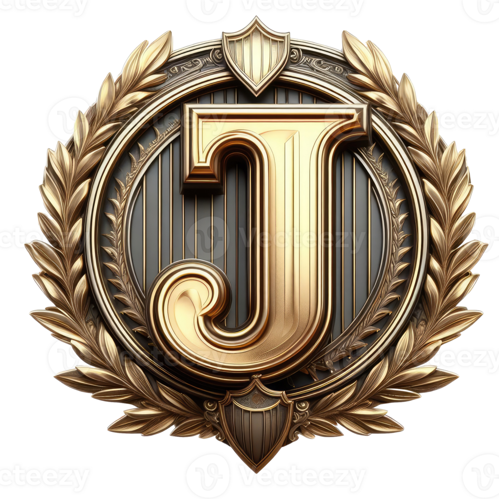The letter j in a gold and black emblem png