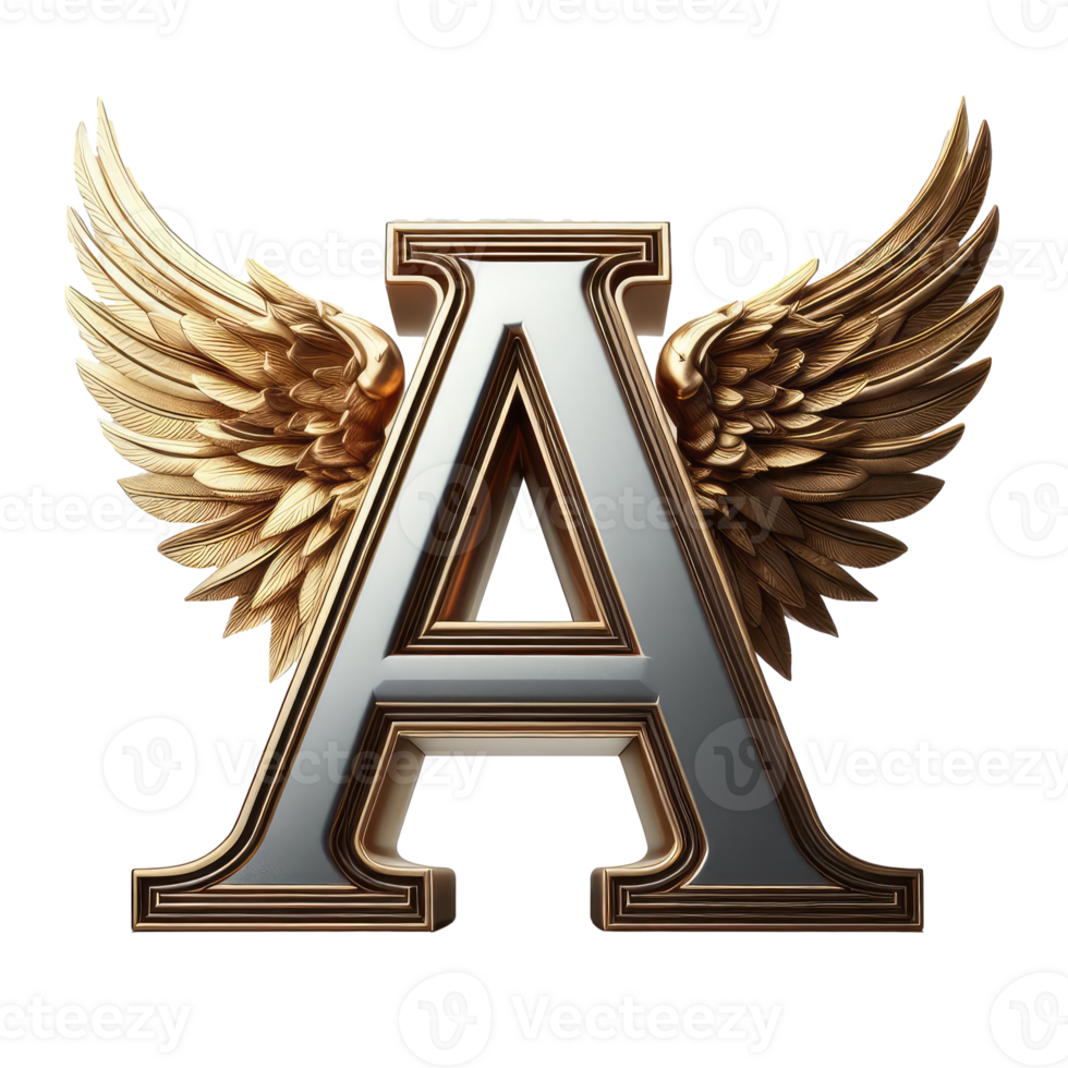The letter a with gold wings on it png
