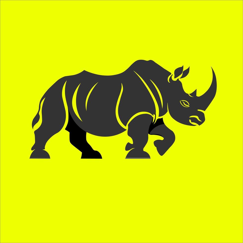 Charging Charcoal Rhino on Yellow Background vector