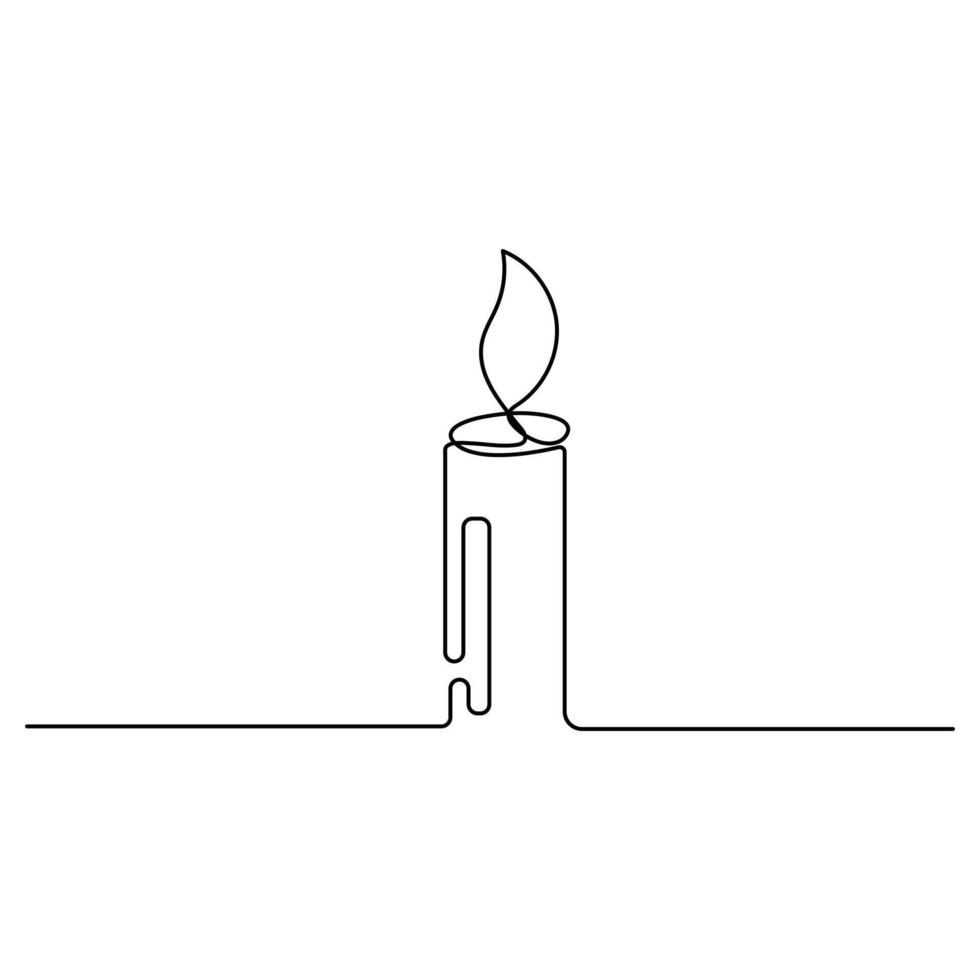 Burning fire candle continuous one line drawing isolated on white art illustration vector