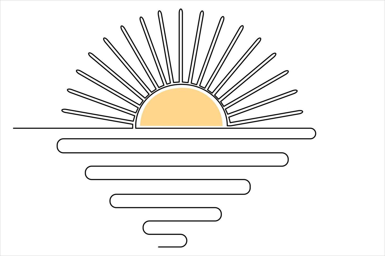 Continuous single line of sunset drawing outline art illustration vector