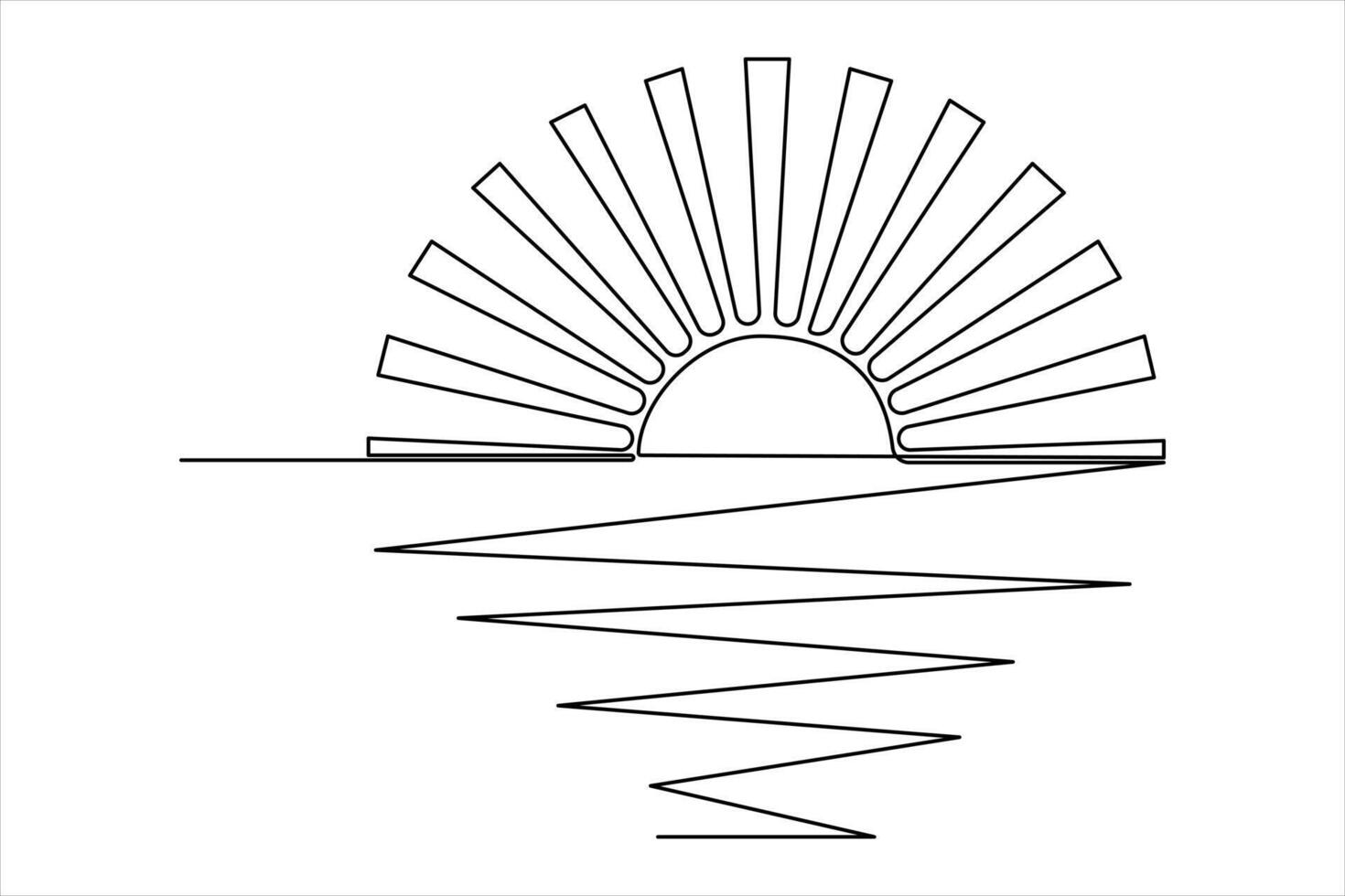 Continuous single line of sunset drawing outline art illustration vector