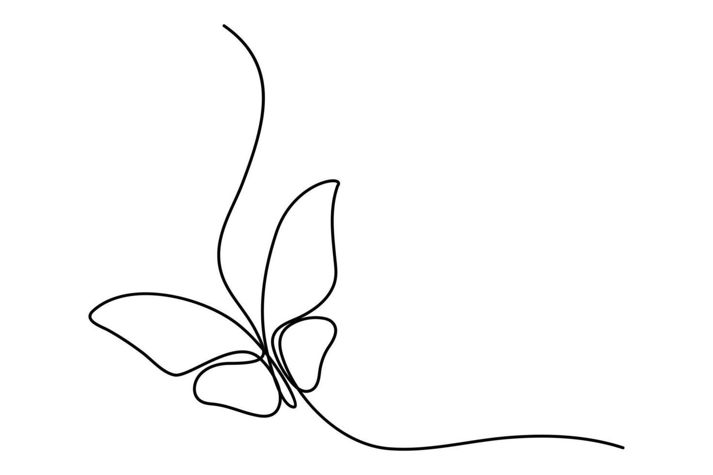 Continuous one line butterfly outline isolated on white background vector