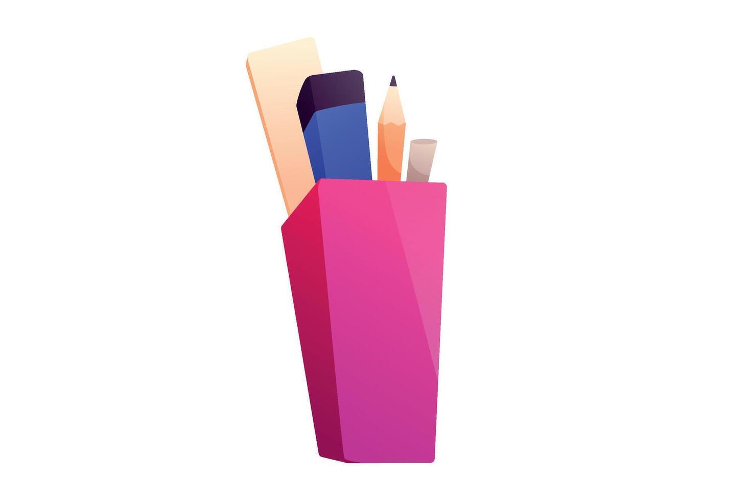 Office glass with stationery, pens and markers. isolated cartoon illustration on white. vector