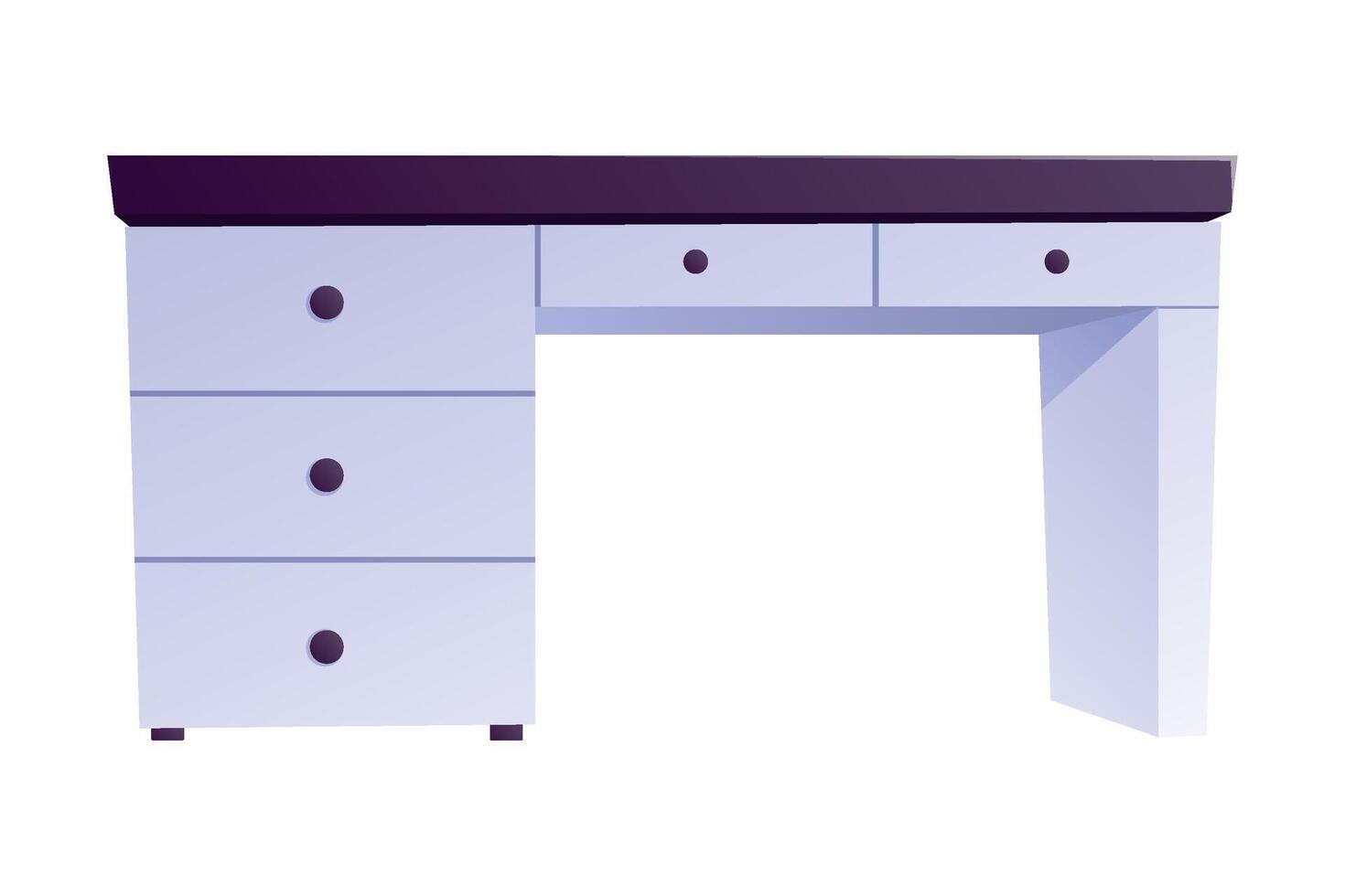 White modern office desk with drawers. Home workplace. isolated cartoon furniture illustration, interior design. vector
