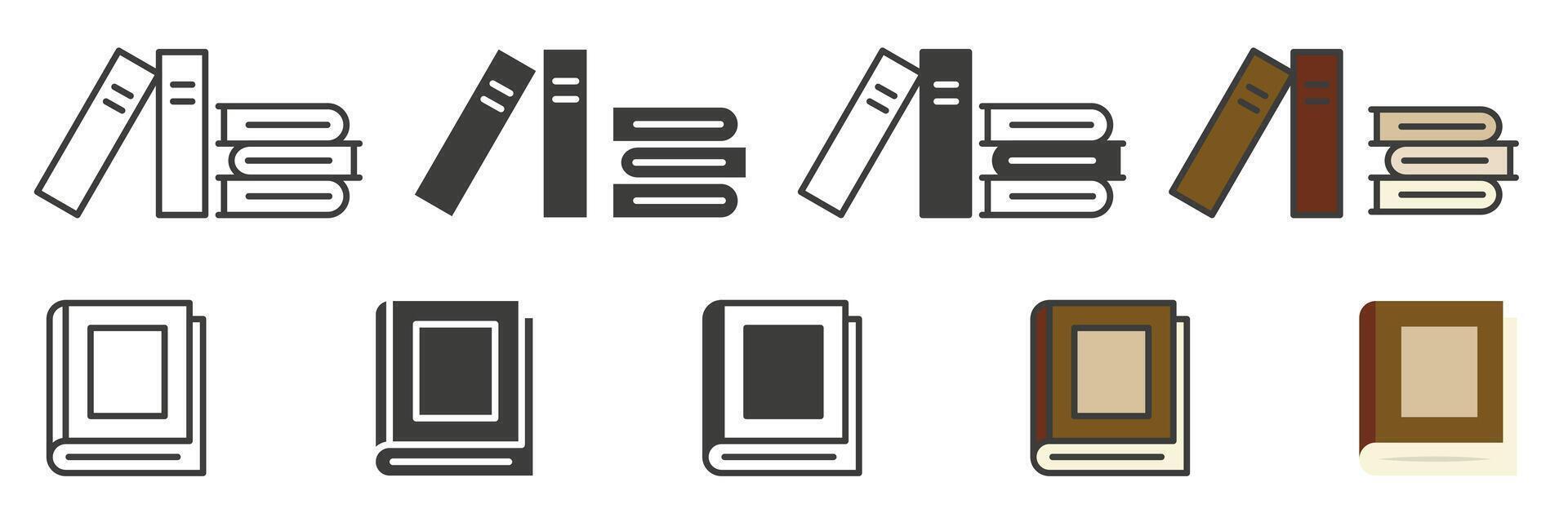 Books for learning. Library. A collection of literature in the library in different styles. vector
